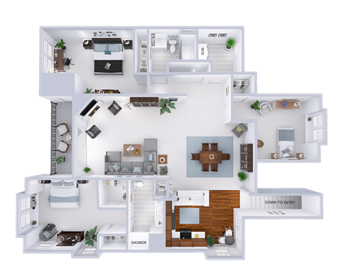 3d rendering of a floor plan of a house